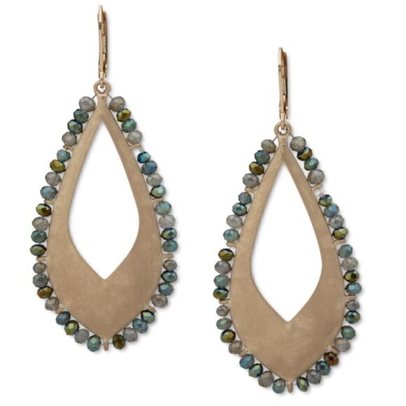 NWT Lonna & Lilly Gold-Tone Beaded Open Drop Earrings - Picture 1 of 4